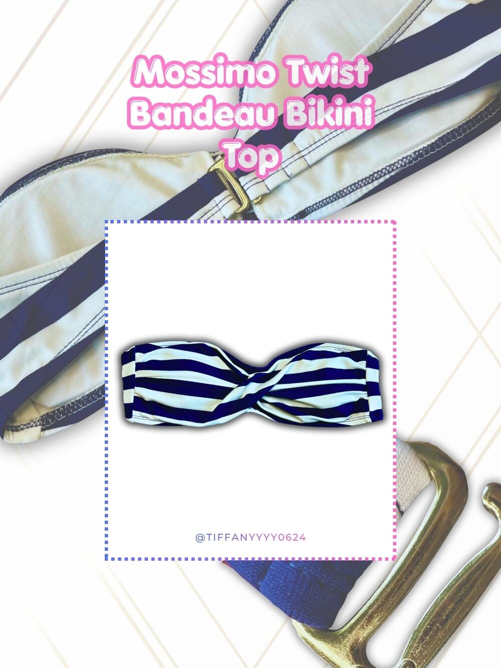 ❥ Mossimo Blue & White Striped Twist Bandeau Bikini Top・Size M